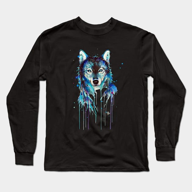 Splash artwork Wolf Long Sleeve T-Shirt by awdio